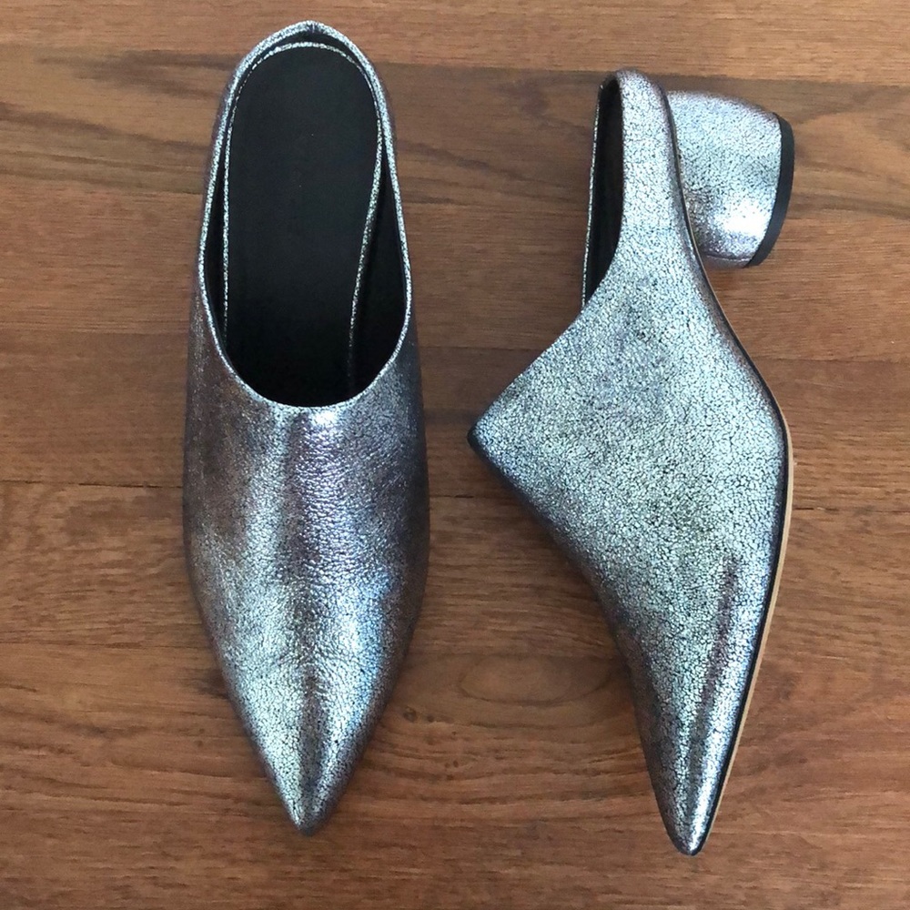 Vince Eaton Metallic Leather Mules